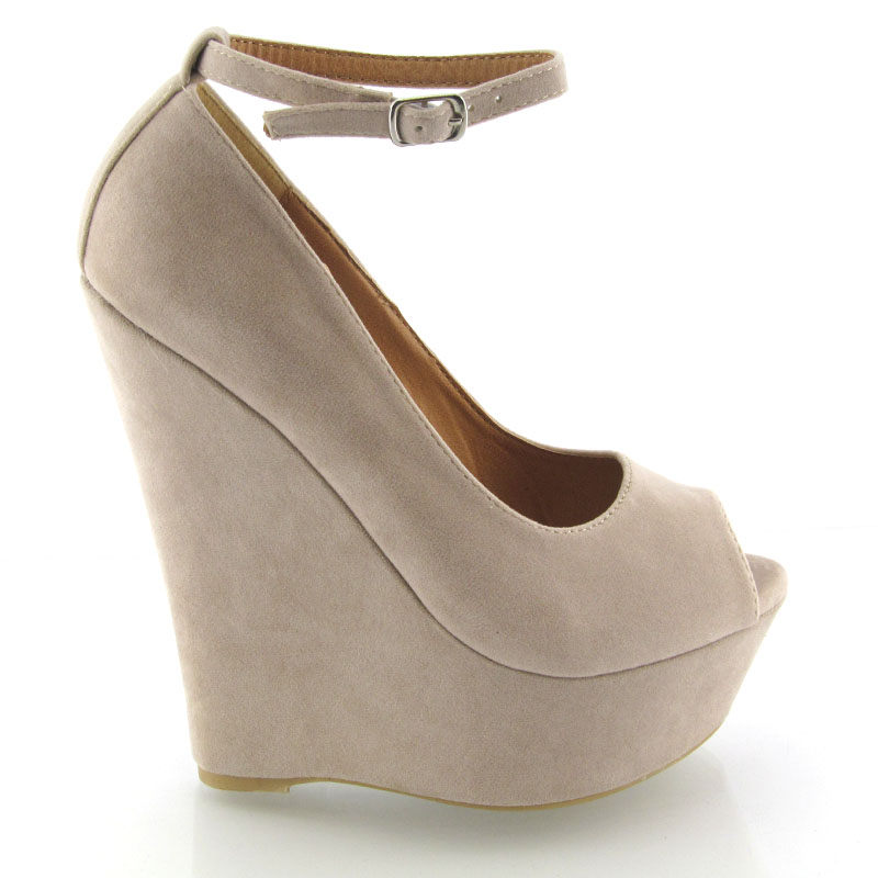 Ladies High Heel Platform Womens Peep Toe Ankle Strap Wedge Shoes Size ...