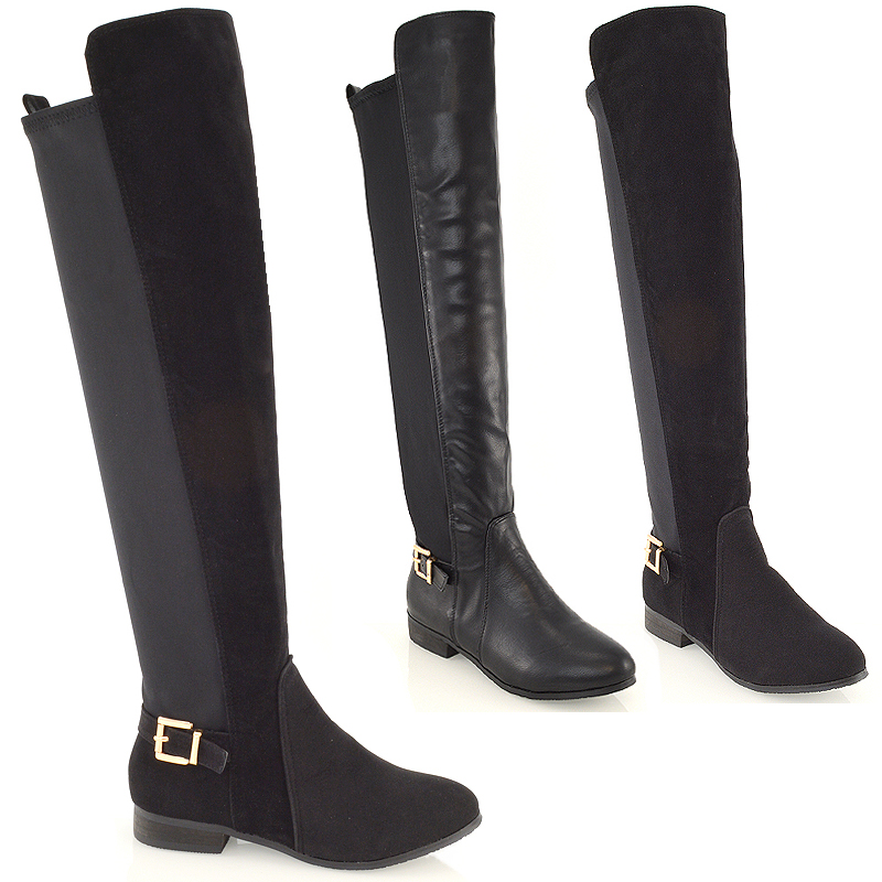 ladies knee high flat leather boots