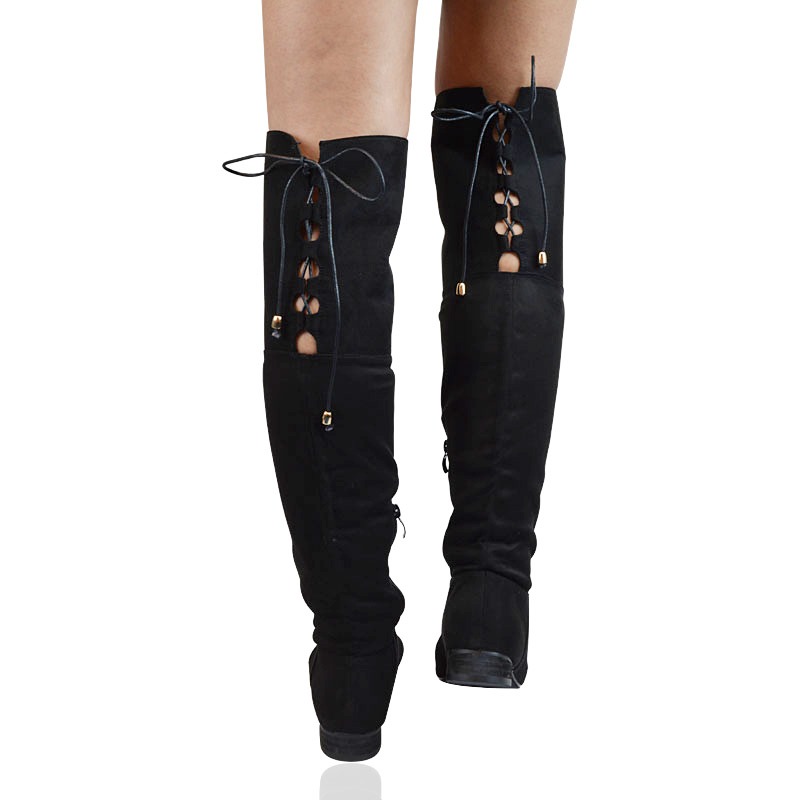 NEW WOMENS THIGH HIGH FLAT HEEL LADIES LACE UP OVER THE KNEE HIGH BOOTS ...