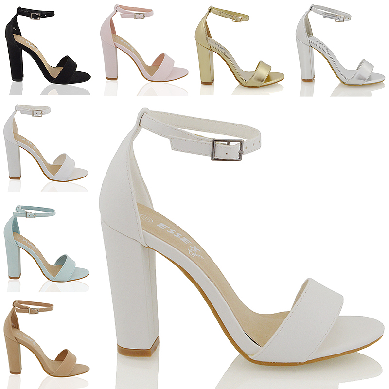 Womens Block Heel Ankle Strap Sandals Ladies Peep Toe Strappy Party ...