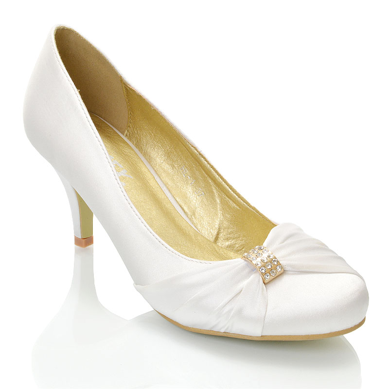 ivory satin low heel wedding shoes