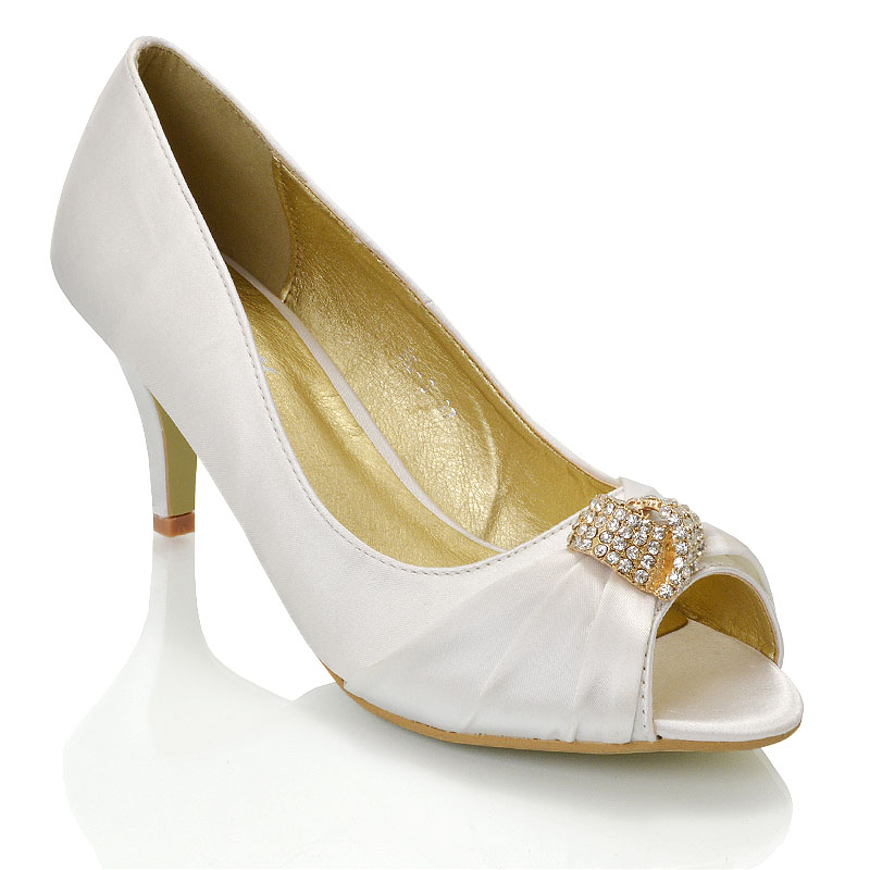 Women S Shoes Womens Ivory Satin Diamante Bridal Wedding Party