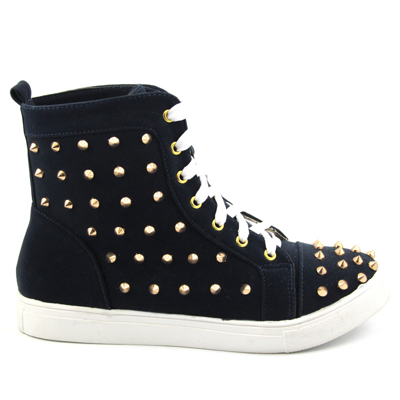 LADIES SNEAKERS FLAT LACE UP STUDDED ANKLE WOMENS HIGH TOP TRAINERS 3-8 ...