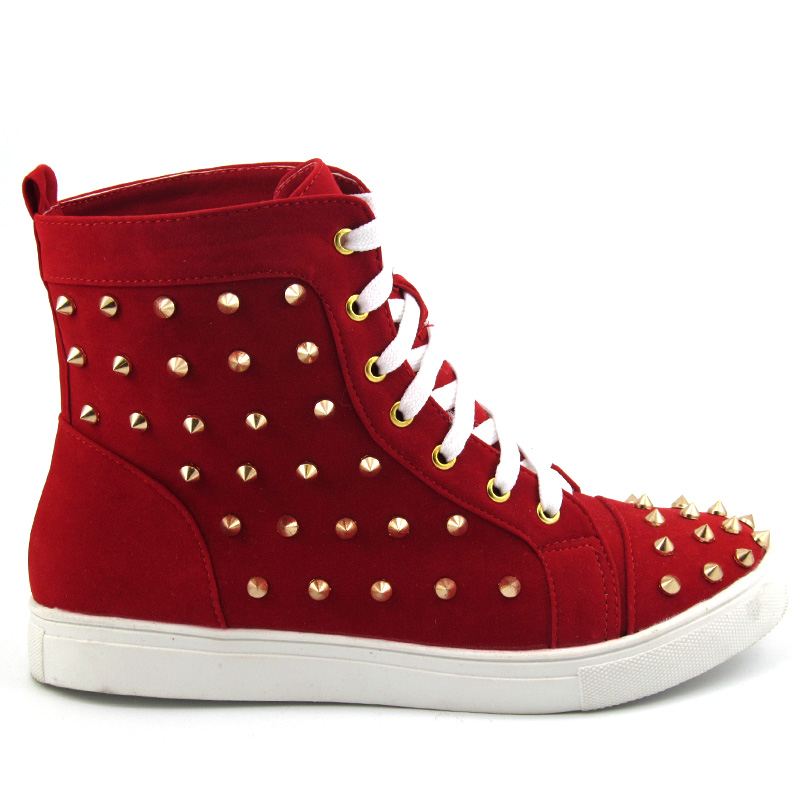 LADIES SNEAKERS FLAT LACE UP STUDDED ANKLE WOMENS HIGH TOP TRAINERS 3-8 ...